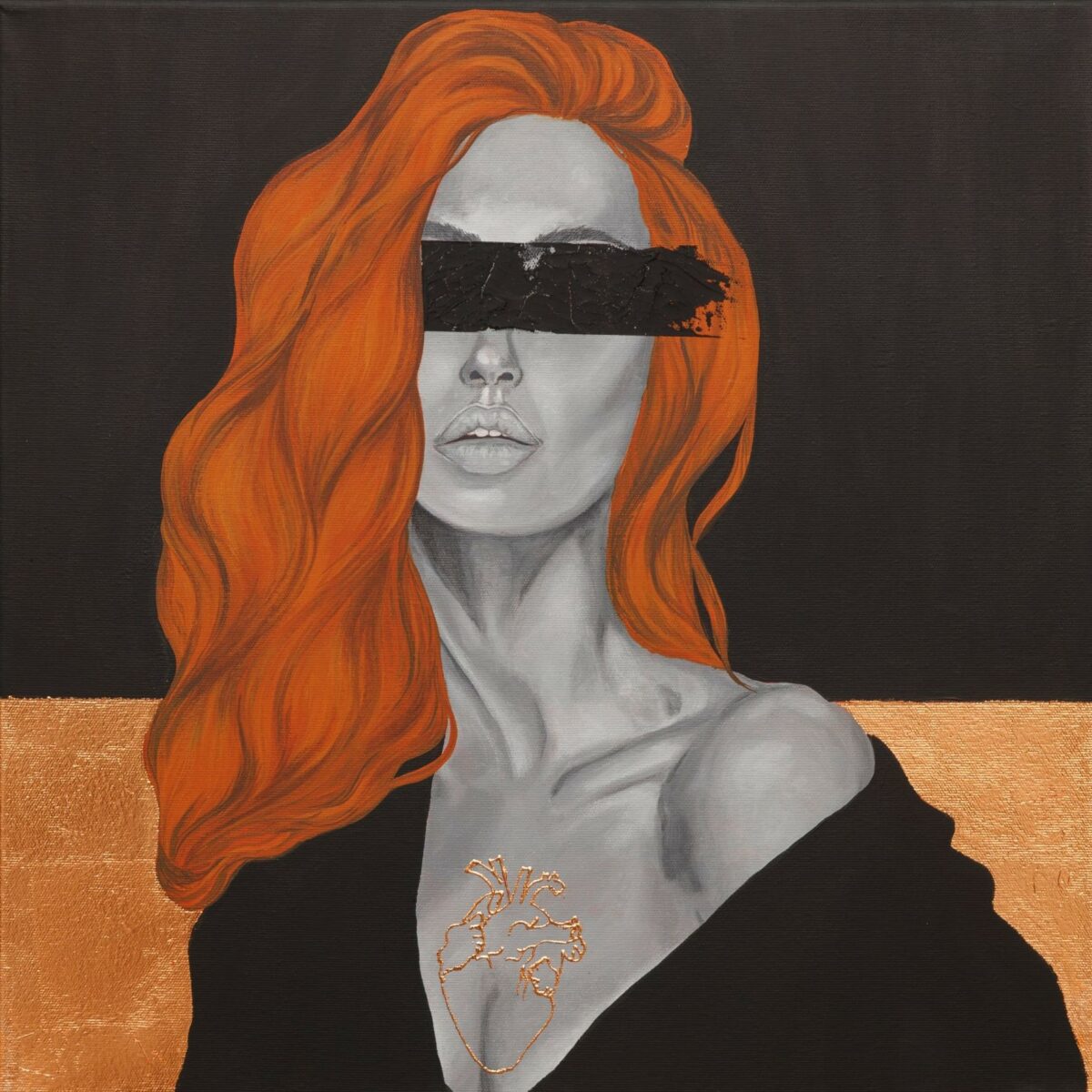 Golden heart II 50x50cm akryl,szlagmetal 2025