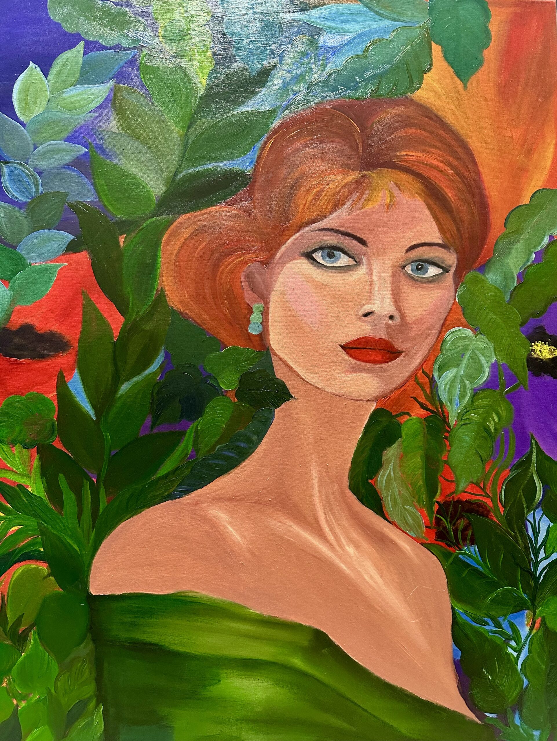 Królowa liści-Ruda 2026  Olej  na płótnie, rozmiar: 90x120 cm Zofia Zmuda-Hendriks